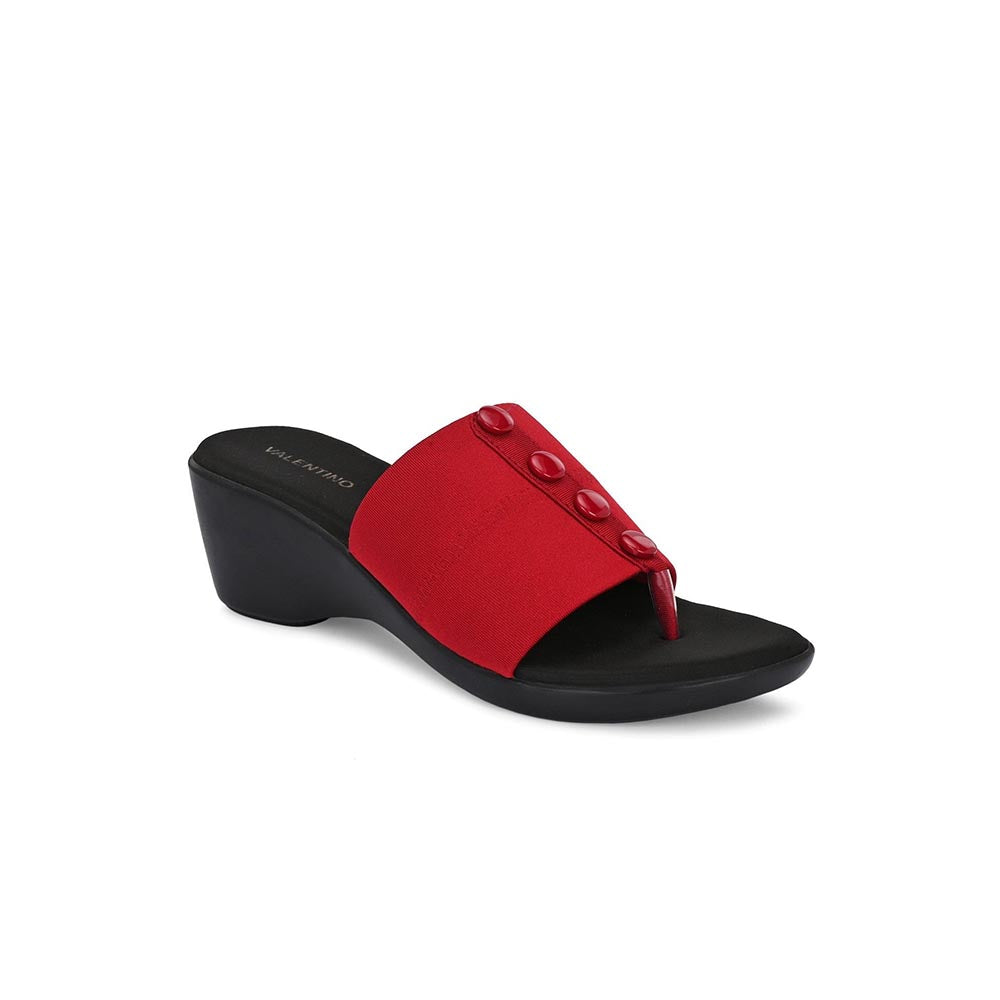 Valentino Women Maroon Wedge Slide Sandals