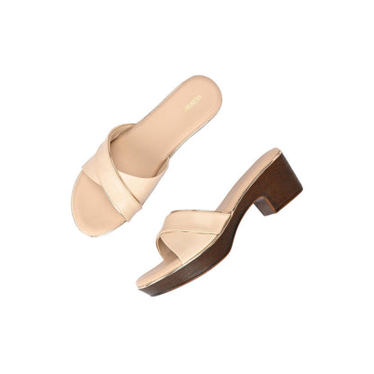Valentino Women Beige Block Heel Slip-On Sandals