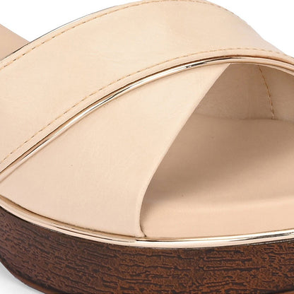Valentino Women Beige Block Heel Slip-On Sandals