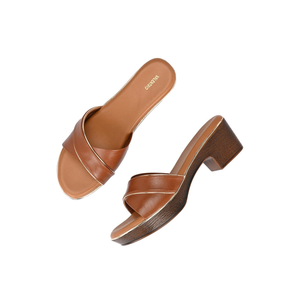 Valentino Women Tan Block Heel Slip-On Sandals