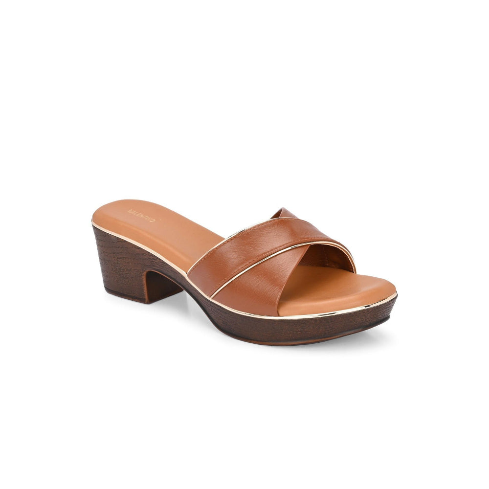 Valentino Women Tan Block Heel Slip-On Sandals