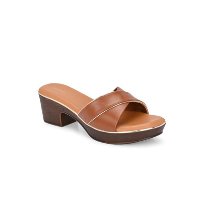 Valentino Women Tan Block Heel Slip-On Sandals