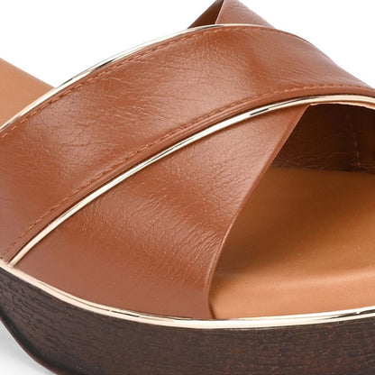 Valentino Women Tan Block Heel Slip-On Sandals