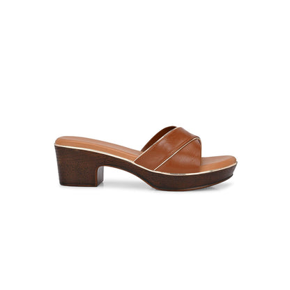 Valentino Women Tan Block Heel Slip-On Sandals