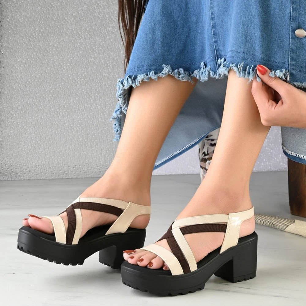 Valentino Women Beige Block Heel Platform Sandals