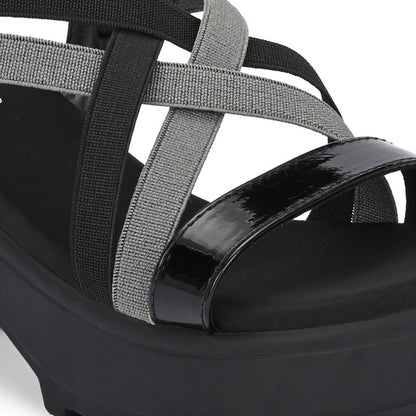 Valentino Women Black Block Heel Platform Sandals