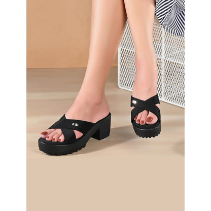 Valentino Women Black Block Heel Cross Strap Sandals