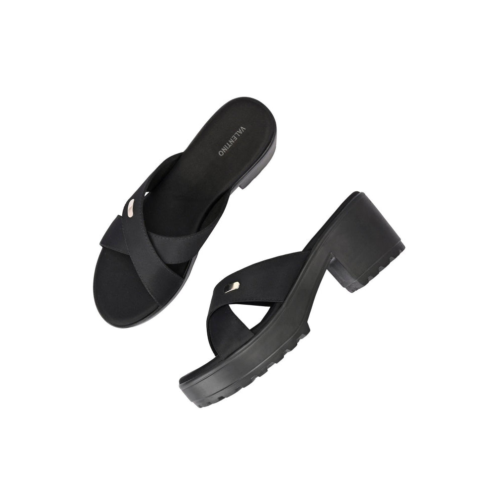 Valentino Women Black Block Heel Cross Strap Sandals