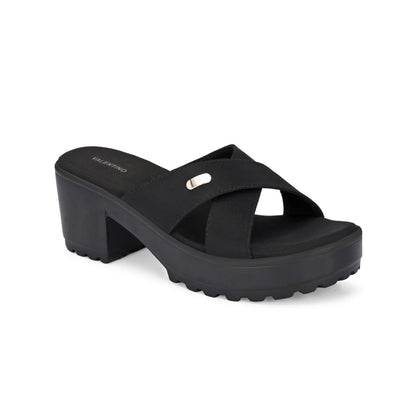 Valentino Women Black Block Heel Cross Strap Sandals