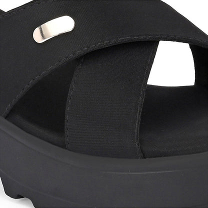 Valentino Women Black Block Heel Cross Strap Sandals