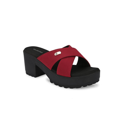 Valentino Women Maroon Block Heel Cross Strap Sandals