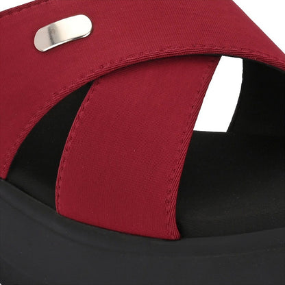 Valentino Women Maroon Block Heel Cross Strap Sandals