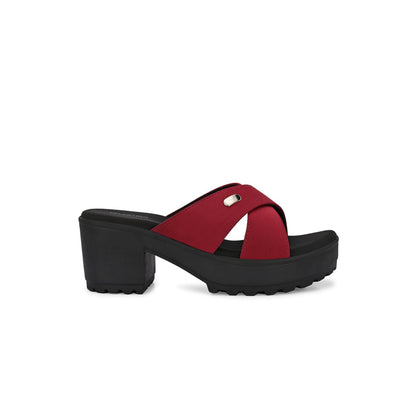 Valentino Women Maroon Block Heel Cross Strap Sandals