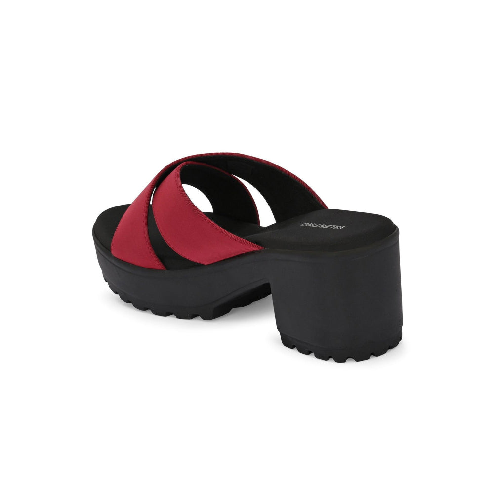 Valentino Women Maroon Block Heel Cross Strap Sandals