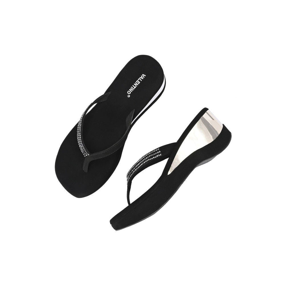 Valentino Women Black embellished Wedge Heel Sandals