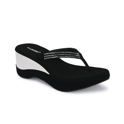 Valentino Women Black embellished Wedge Heel Sandals