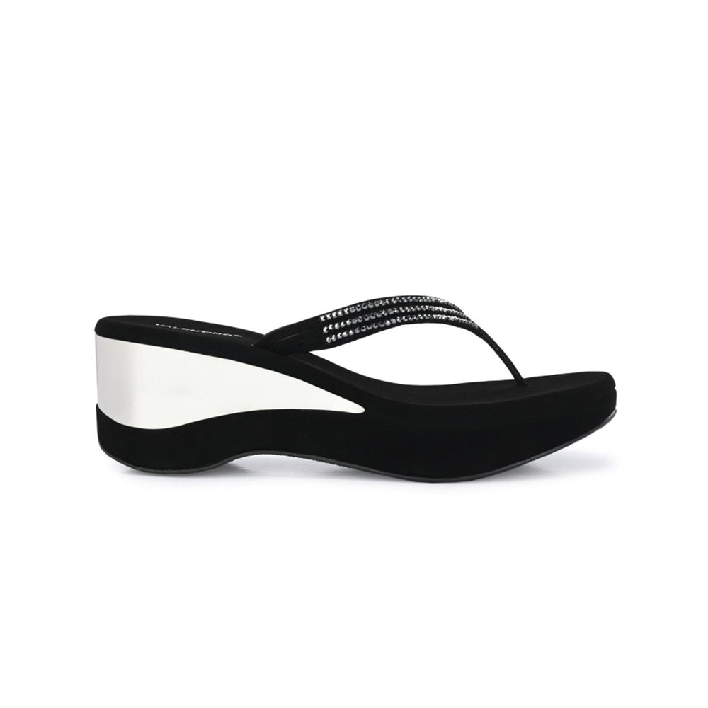 Valentino Women Black embellished Wedge Heel Sandals