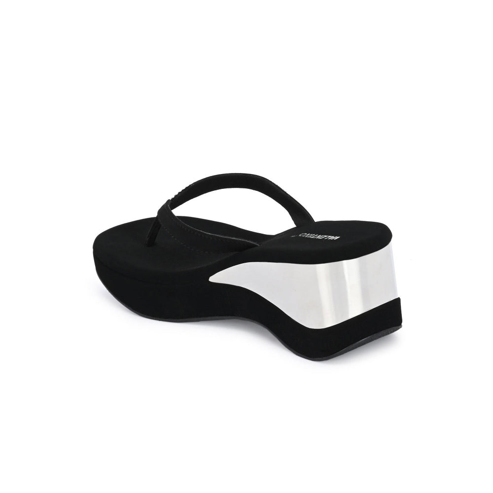 Valentino Women Black embellished Wedge Heel Sandals