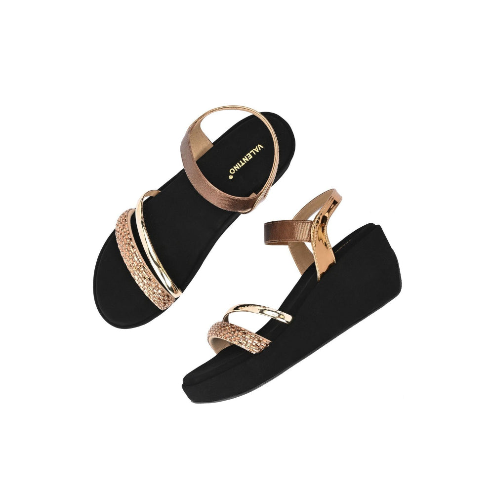 Valentino Women Copper metallic Embellished Wedge Sandals