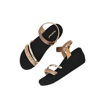 Valentino Women Copper metallic Embellished Wedge Sandals