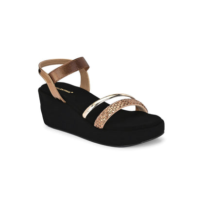 Valentino Women Copper metallic Embellished Wedge Sandals