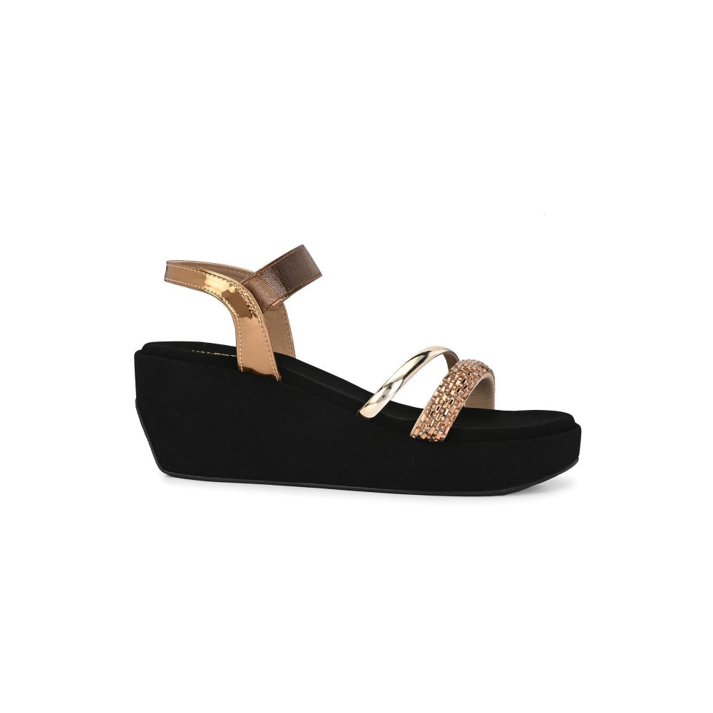 Valentino Women Copper metallic Embellished Wedge Sandals