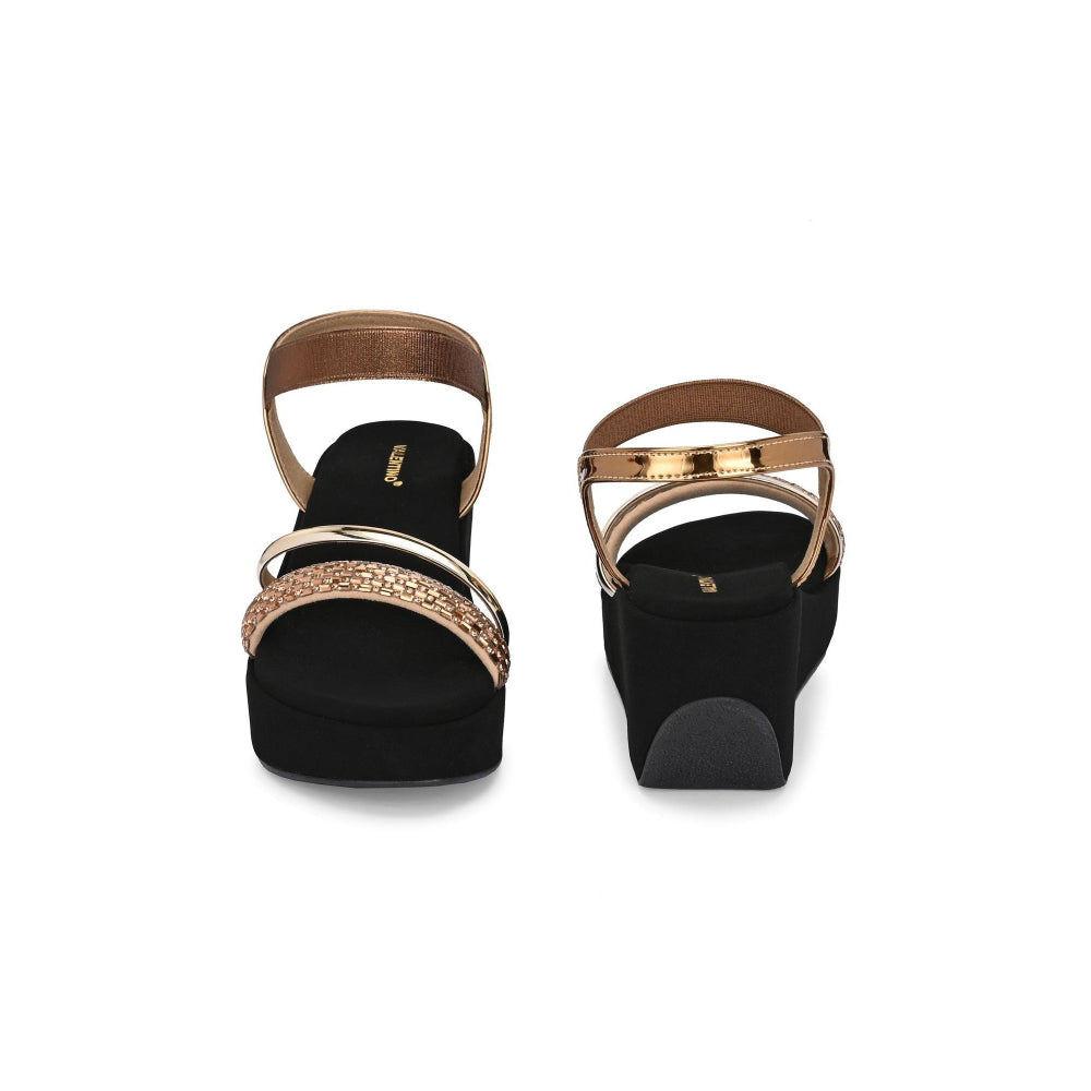 Valentino Women Copper metallic Embellished Wedge Sandals