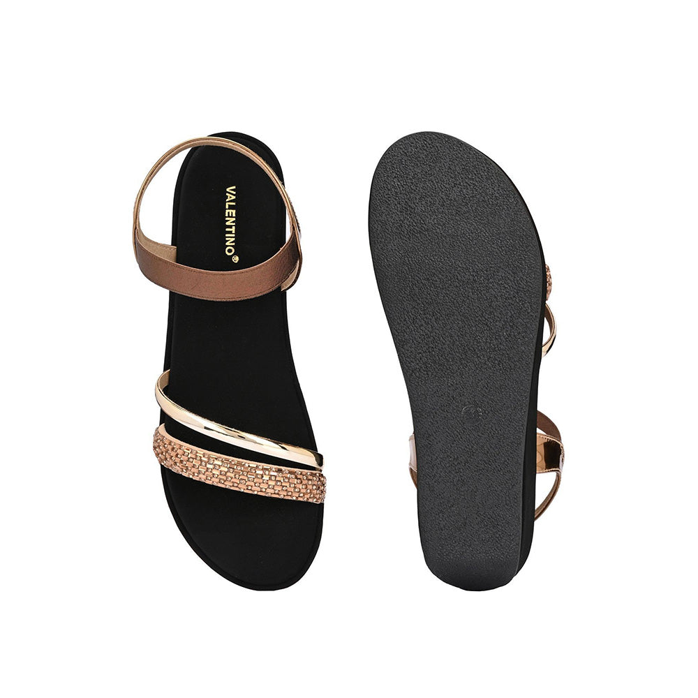 Valentino Women Copper metallic Embellished Wedge Sandals