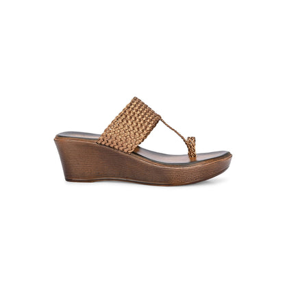 Valentino Women Gold Braided Wedge Heel Slip-On Sandals
