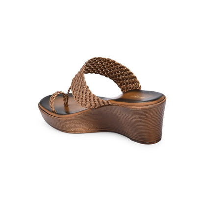 Valentino Women Gold Braided Wedge Heel Slip-On Sandals