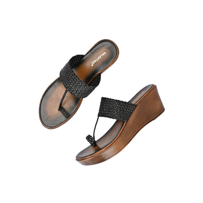 Valentino Women Black braided Wedge Heel Slip-On Sandals