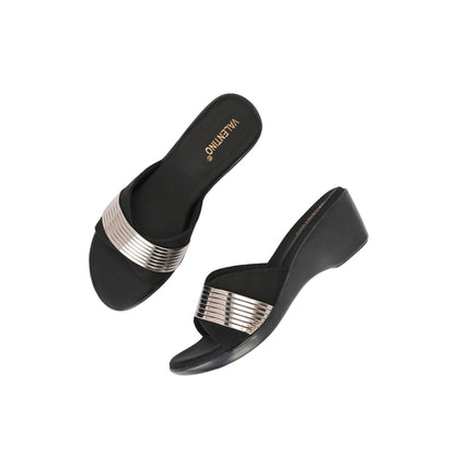 Valentino Women Black metallic Accent Wedge Slip-On Sandals