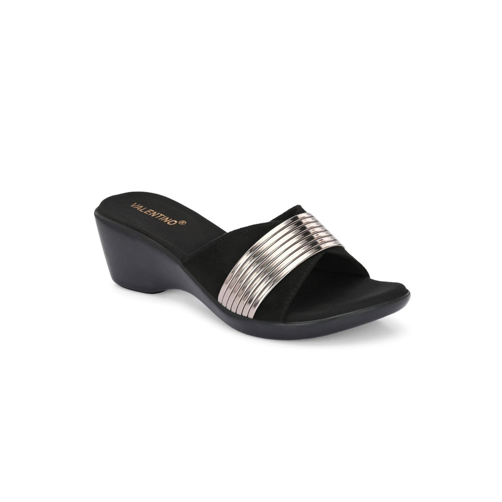 Valentino Women Black metallic Accent Wedge Slip-On Sandals