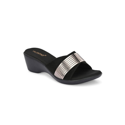 Valentino Women Black metallic Accent Wedge Slip-On Sandals