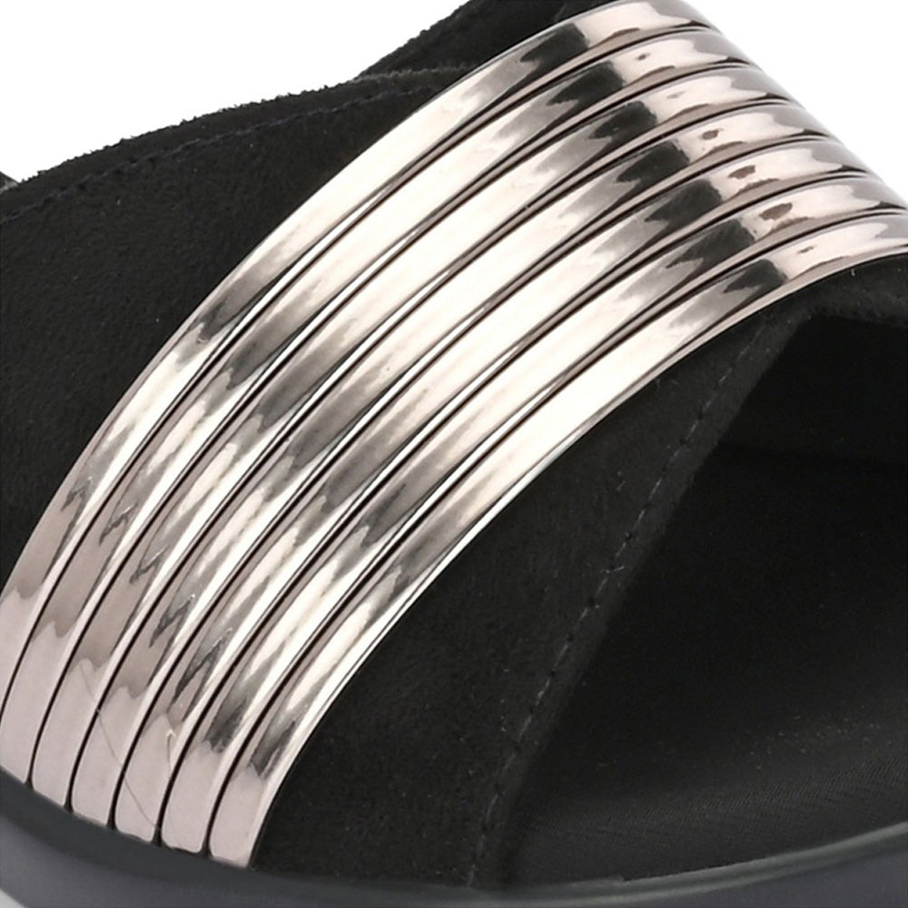 Valentino Women Black metallic Accent Wedge Slip-On Sandals