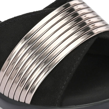 Valentino Women Black metallic Accent Wedge Slip-On Sandals