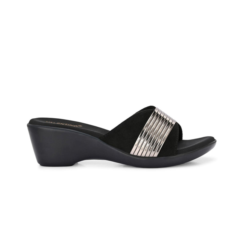 Valentino Women Black metallic Accent Wedge Slip-On Sandals