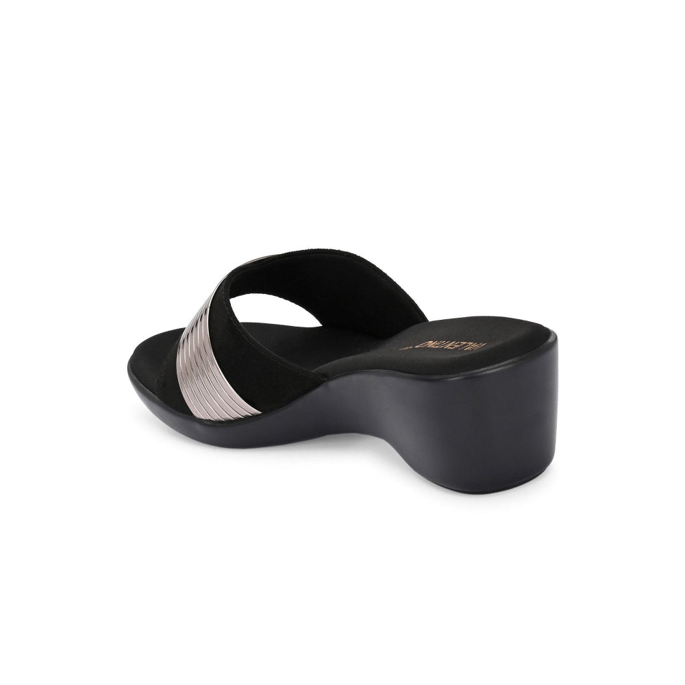 Valentino Women Black metallic Accent Wedge Slip-On Sandals