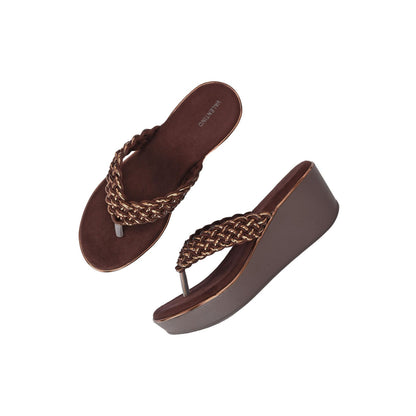 Valentino Women Brown braided Platform Wedge Thong Sandals
