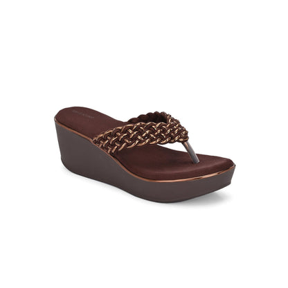 Valentino Women Brown braided Platform Wedge Thong Sandals