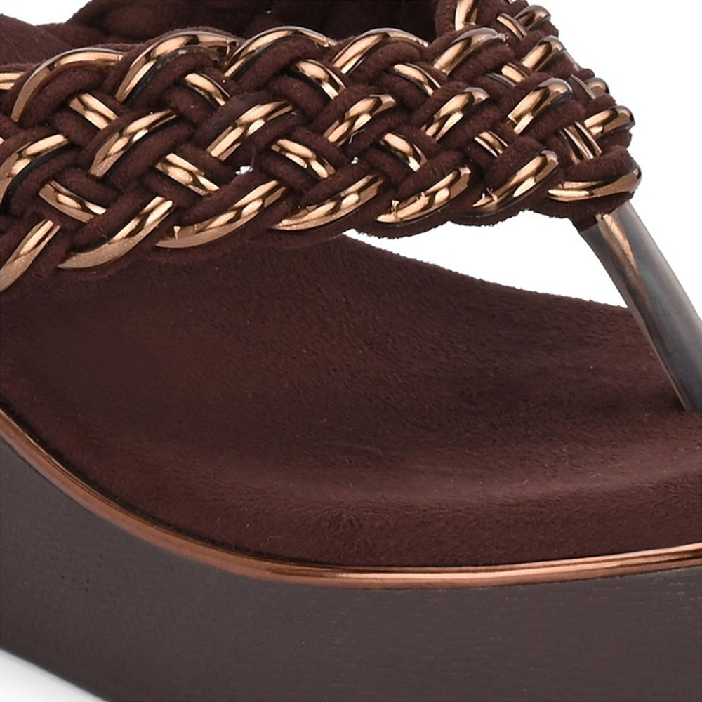 Valentino Women Brown braided Platform Wedge Thong Sandals