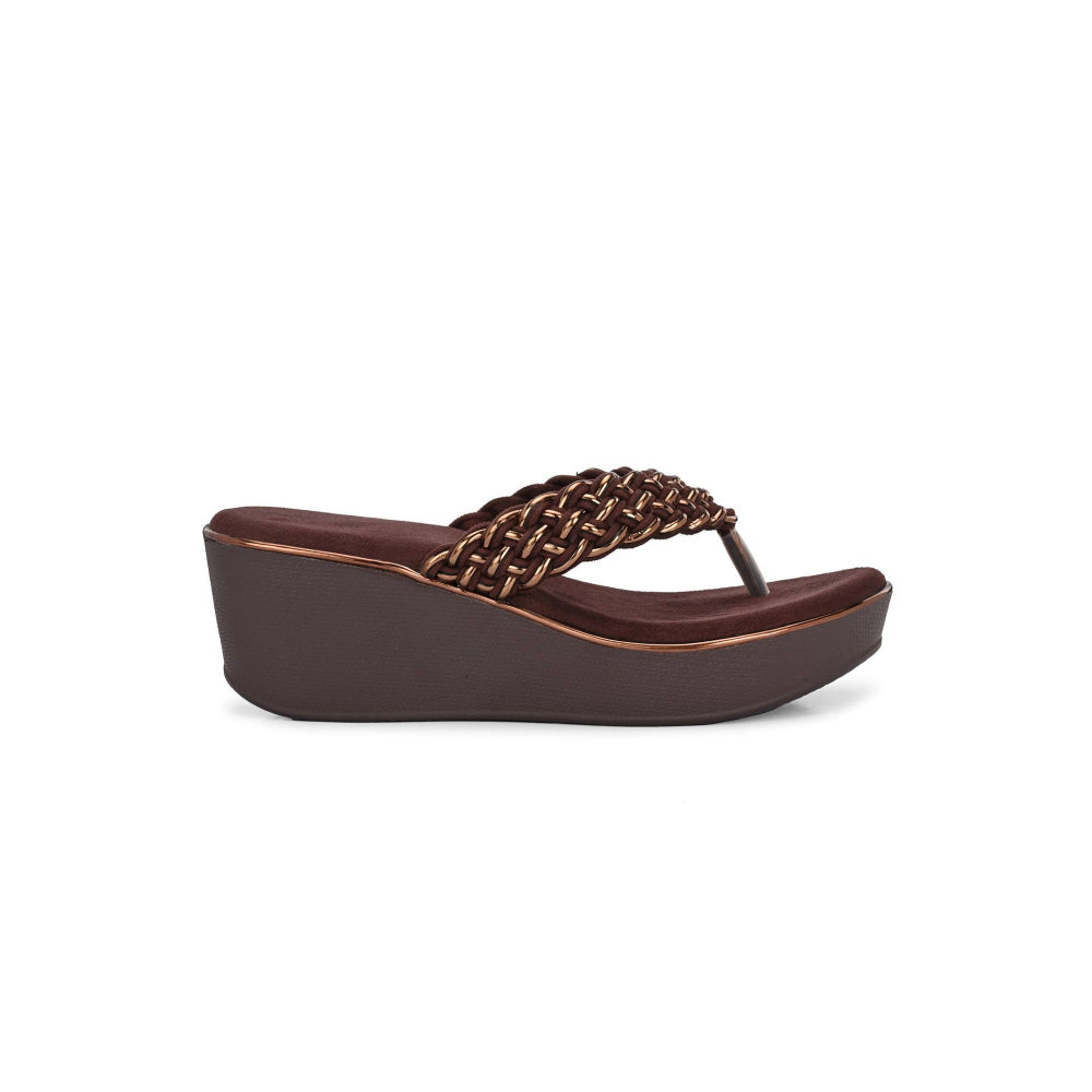 Valentino Women Brown braided Platform Wedge Thong Sandals