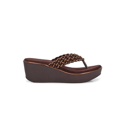 Valentino Women Brown braided Platform Wedge Thong Sandals