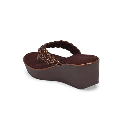Valentino Women Brown braided Platform Wedge Thong Sandals
