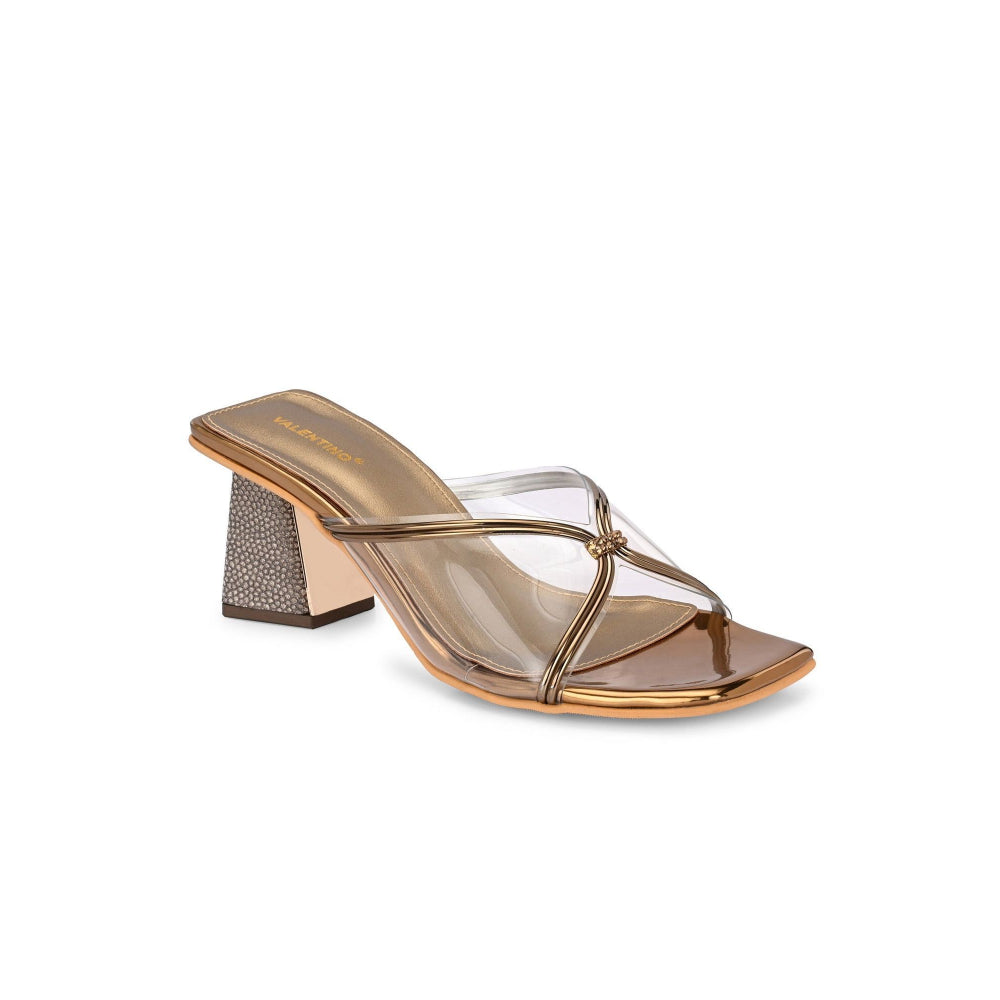 Valentino Women Gold Clear Strap Block Heel Sandal