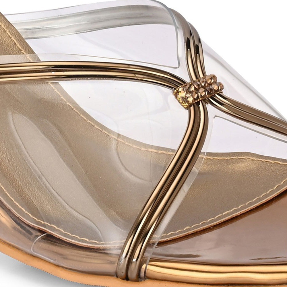 Valentino Women Gold Clear Strap Block Heel Sandal