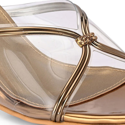 Valentino Women Gold Clear Strap Block Heel Sandal