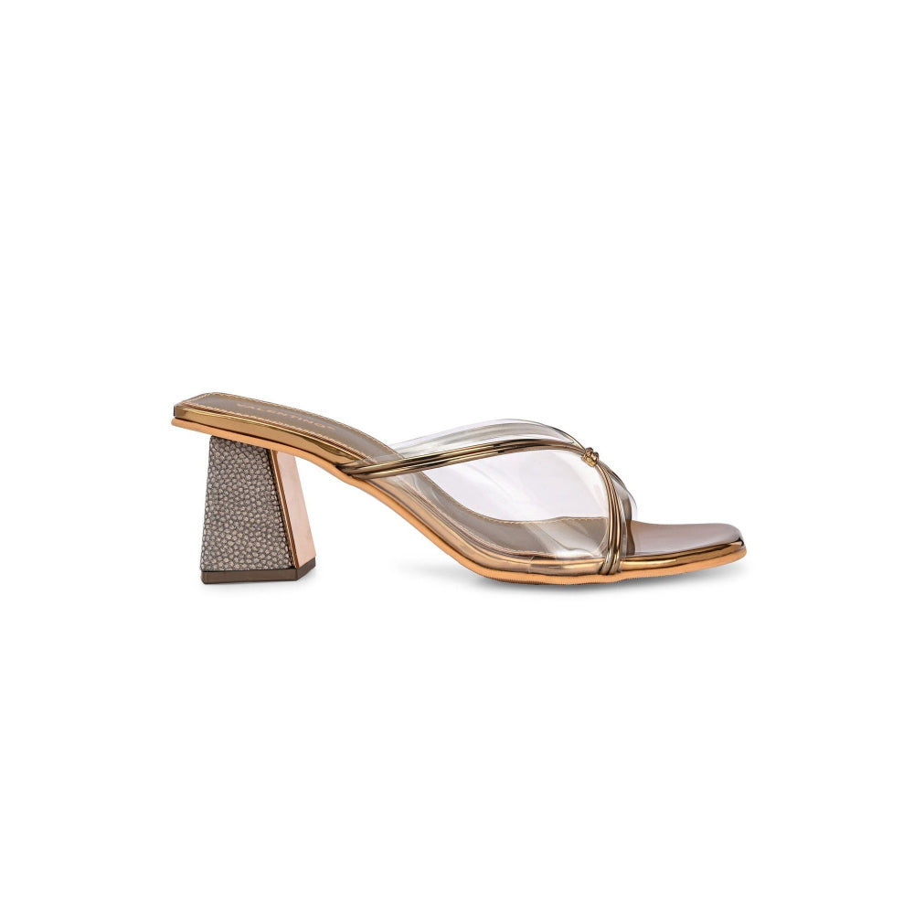 Valentino Women Gold Clear Strap Block Heel Sandal