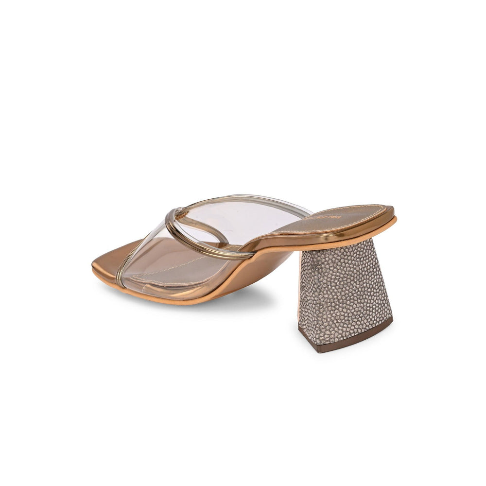 Valentino Women Gold Clear Strap Block Heel Sandal