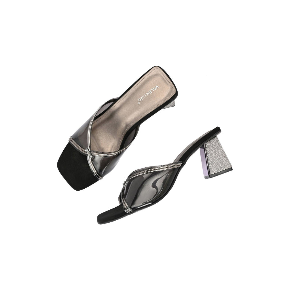 Valentino Women Metallic Clear Strap Block Heel Sandal